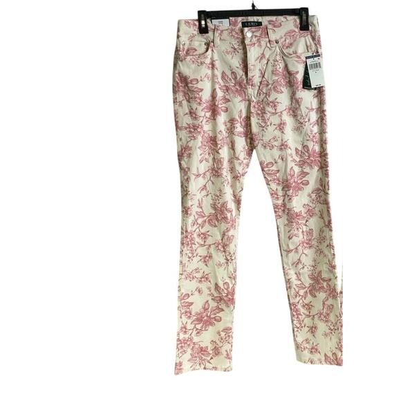 Ralph Lauren Cream Pink Toile Straight Leg Pants NWT Sz 8 - Picture 2 of 4